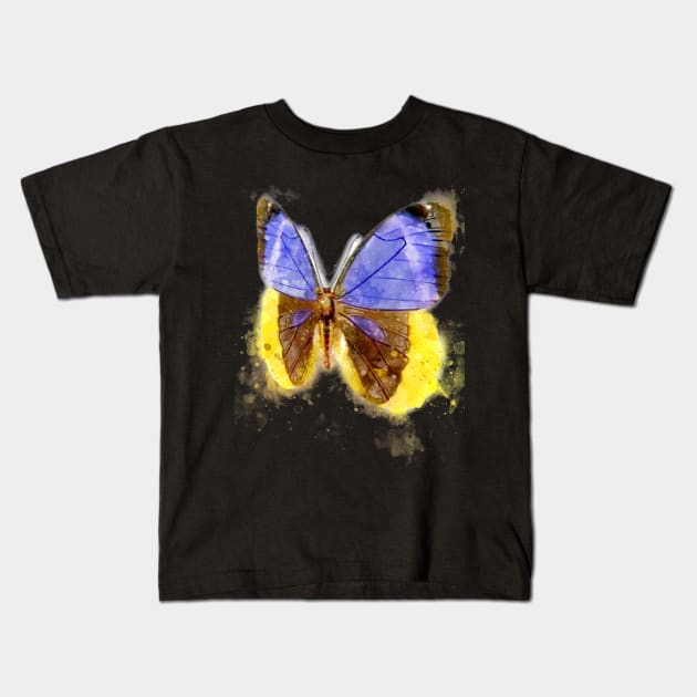 Butterfly Watercolor Butterfly Stripe Tie Dyeing Kids T-Shirt by sufian